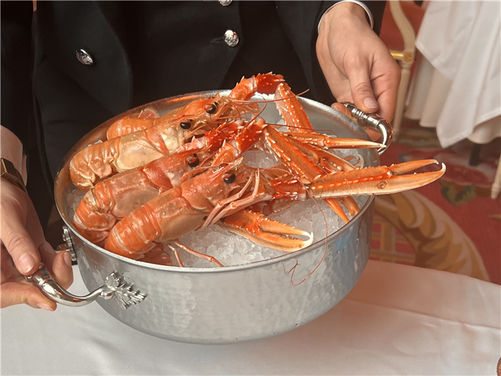 live langoustines presented